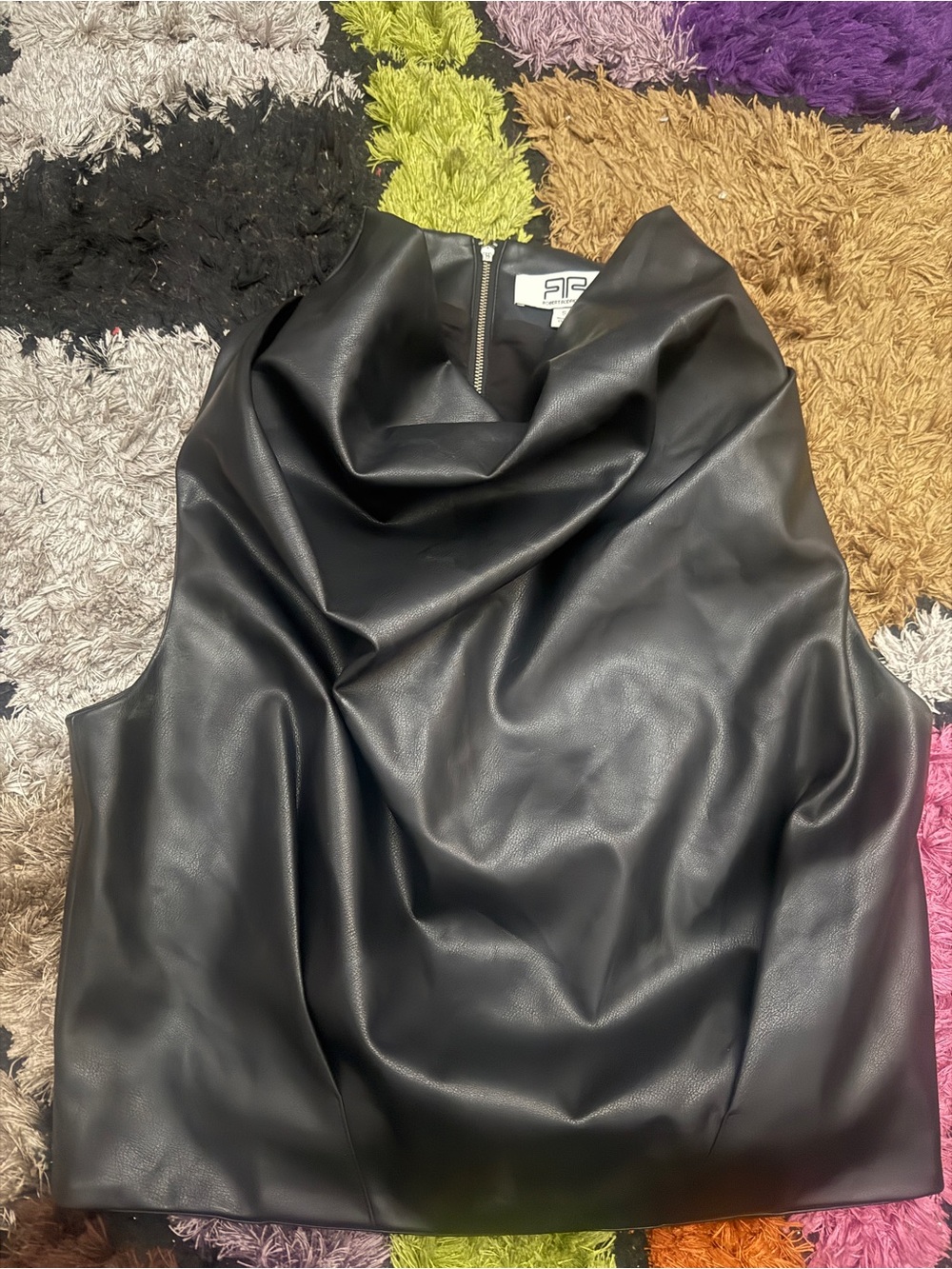Robert Rodriguez Black Faux Leather top with back Zip